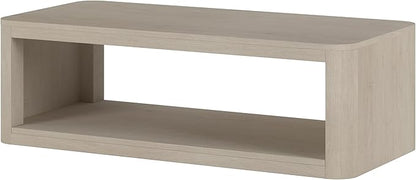 Henn&Hart 47" Rectangular Low-Profile Coffee Table with Open Storage Shelf for Living Room, Family Room, or Office, Alder White