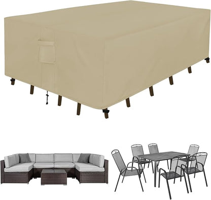 Easy-Going Rectangle Patio Furniture Cover Waterproof Outdoor Dining Table and Chair Cover Anti-UV Outside Sectional Sofa Set Covers (98"L x 78"W x 32"H, Camel)