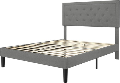 Allewie Full Size Upholstered Platform Bed Frame with Adjustable Headboard, Button Tufted, Wood Slat Support, Easy Assembly, Light Grey