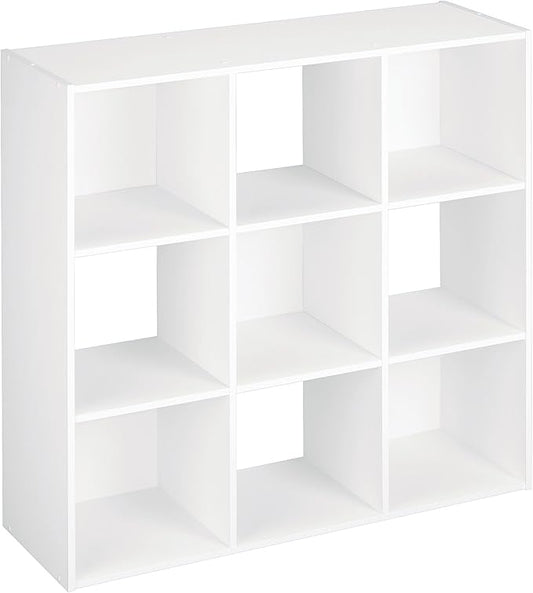 ClosetMaid 9 Cube Laminated Wood Reversible Stackable Open Bookcase Display Shelf Storage Organizer for Home and Office Organization, White