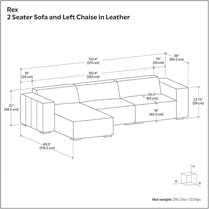 SIMPLIHOME Rex Left-Facing Modular Sectional Sofa in Full-Grain Genuine Leather, Caramel Brown, 122-inches Wide, Handcrafted Modern-Style 4-Seater L-Shaped Leather Couch with Left Chaise