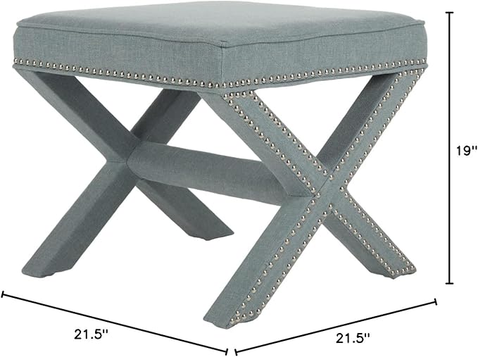 Safavieh Home Collection Palmer Sky Blue with Silver Nailhead Trim X-Bench Ottoman