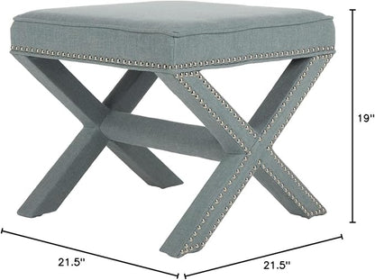 Safavieh Home Collection Palmer Sky Blue with Silver Nailhead Trim X-Bench Ottoman