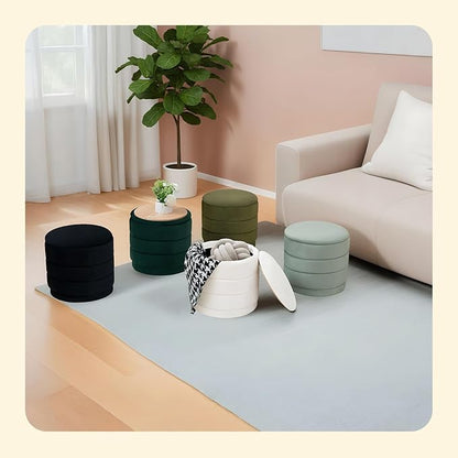 PINPLUS Round Velvet Ottoman Tray, Black Upholstered Decorative Accent for Footstool or Coffee Table, Removable Serving Surface