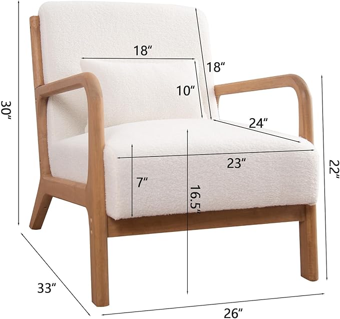 INZOY Mid Century Modern Accent Chair Set of 2, Lamb Wool Fabric Living Room Chairs with Waist Cushion, Upholstered Reading Armchair for Bedroom Sunroom