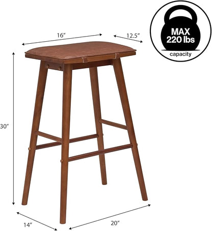 JONATHAN Y BSL2002A Peroni 30.5" MidCentury Classic Saddle-Seat Solid Wood/Vegan Leather Backless Bar Stool for Home, Kitchen, Cafes and Resturants with Removeable Cushion, Chestnut Brown
