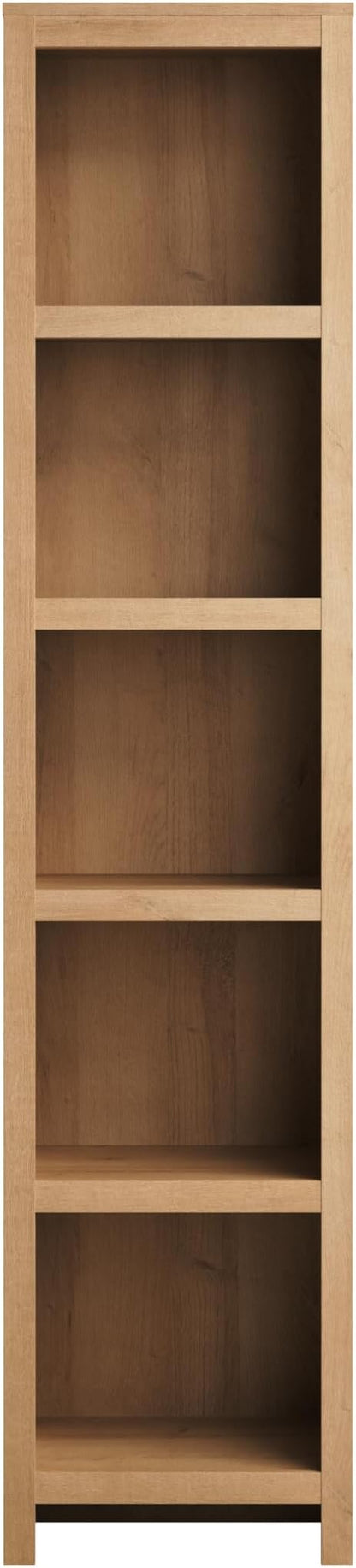 Prepac Moda 80" Tall 5-Tier Narrow Bookcase in Natural Oak, Modern Storage Accent Bookshelf with 3 Adjustable Shelves for Home, Office, Living Room, Bedroom
