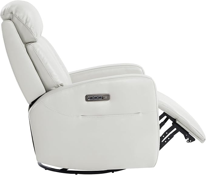 CHITA Leather Power Swivel Recliner Chair for Adults, Triple Motor Electric Rocker Recliner for Living Room with Adjustable Headrest and Lumbar Support, USB & Type-C Charging Ports, Creamy Grey