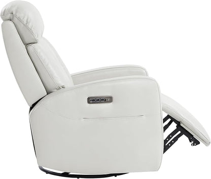 CHITA Leather Power Swivel Recliner Chair for Adults, Triple Motor Electric Rocker Recliner for Living Room with Adjustable Headrest and Lumbar Support, USB & Type-C Charging Ports, Creamy Grey