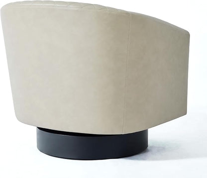 Pia Ricco Faux Leather Swivel Barrel Accent Chairs, 360° Swivel Round Single Sofa Chair, Comfy Upholstered Club Armchair with Nailhead Trim for Living Room/Reading Room/Bedroom,Beige