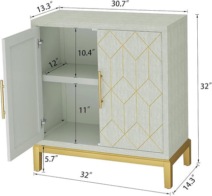 HLR Accent Cabinet with Gold Trim Set of 2,Storage Cabinet with 2 Doors,Modern Wooden Sideboard for Living Room, Kitchen, Office and Hallway(Green)