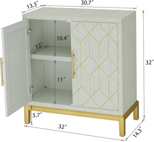 HLR Accent Cabinet with Gold Trim Set of 2,Storage Cabinet with 2 Doors,Modern Wooden Sideboard for Living Room, Kitchen, Office and Hallway(Green)