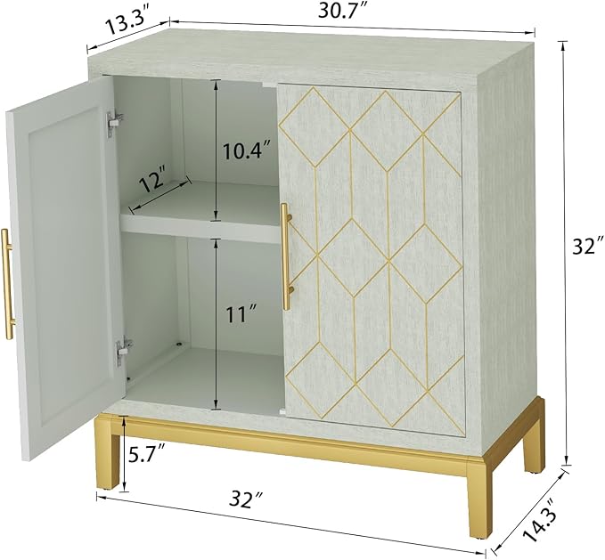 HLR Green Accent Cabinet with Gold Trim,Storage Cabinet with 2 Doors,Modern Wooden Sideboard for Living Room, Kitchen, Office and Hallway