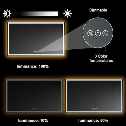 Awoco 60''x36'' LED Bathroom Mirror with Light, Lighted Vanity Mirror with Backlit and Front Light, Dimmable Anti-Fog Memory Function Lighted Mirror with 3 Colors for Bathroom Wall