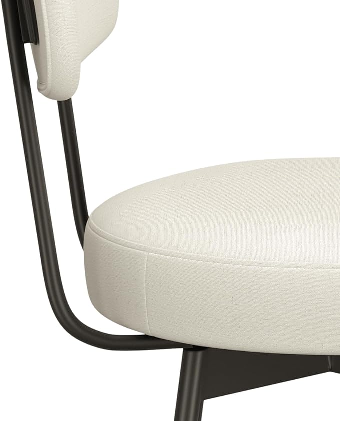 SIMPLIHOME Giselle Swivel Bar Stools (Set of 2) - 29 inch Seat Height Upholstered Metal Chairs in Natural Polyester Linen, Contemporary Seating for Kitchen or Bar with Cushioned Seat and Back