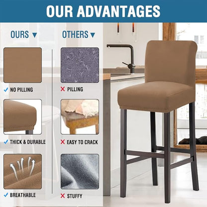 H.VERSAILTEX 100% Waterproof Bar Stool Cover Stretch Counter Stool Pub Chair Slipcover for Dining Room Removable Soft Thick Solid Fleece Fabric Bar Stool Slipcovers Set of 2, Sand