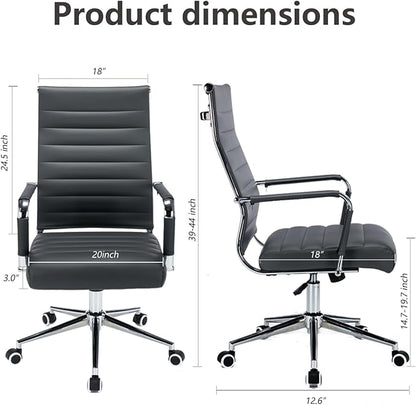 Office Desk Chair Leather, Conference Room Chairs with Wheels, Executive Modern High Back Ergonomic Swivel Rolling Ribbed Computer Chair