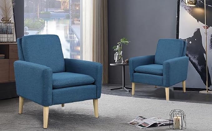 Lohoms Accent Chair for Living Room, Comfy Upholstered Reading Leisure Chair for Bedroom, Mid-Century Modern Armchair, Linen Fabric Single Sofa Chair for Apartment, Waiting Room, Navy Blue