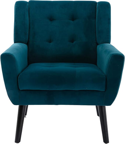 Dolonm Midcentury Modern Accent Chair with Arms, Upholstered Fabric Reading Side Chair Tufted Back Decorative Wingback Chair for Living Room Bedroom (Teal)