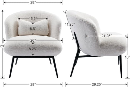 HEAH-YO Modern Accent Chairs Set of 2, Upholstered Sherpa Side Chairs with Barrel Backrest and Metal Legs, Comfy Armless Chair for Living Room Bedroom, White