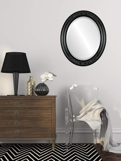 OVALCREST Oval Beveled Wall Mirror for Home Decor - Florence Style - Gloss Black - 28" x 22"