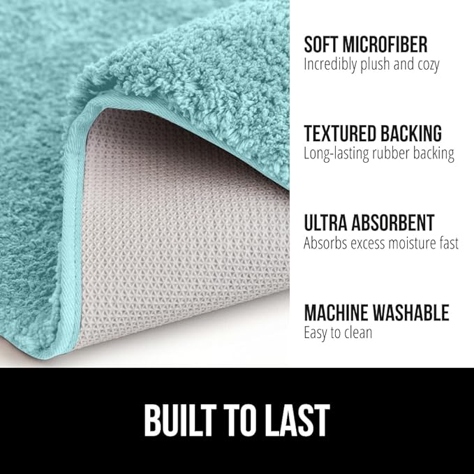 GORILLA GRIP Bathroom Rugs, Ultra Soft Absorbent Mat, Thick Plush Bath Rug, Machine Washable, Microfiber Quick Dry, Mats for Shower, Bathtub and Floor, Home Decor Accessories, 24x17, Spa Blue