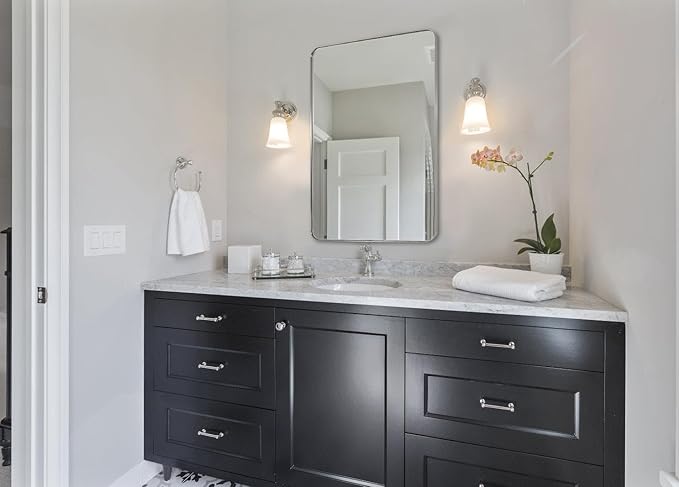 ANDY STAR 30”x40”Brushed Nickel Mirror for Bathroom, Rounded Rectangle Bathroom Mirror, Modern Metal Mirror in Premium Stainless Steel Frame, 1”Deep Set Design Hangs Horizontal Or Vertical