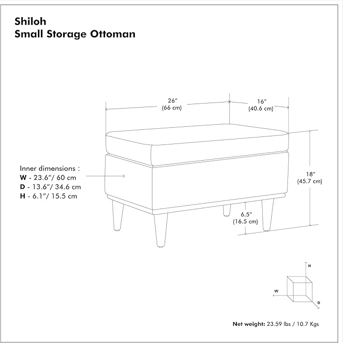 SIMPLIHOME Shiloh 26 inch Wide Transitional Contemporary Small Storage Ottoman in Distressed Chestnut Brown Vegan Faux Leather, Assembled, for The Living Room, Entryway and Family Room