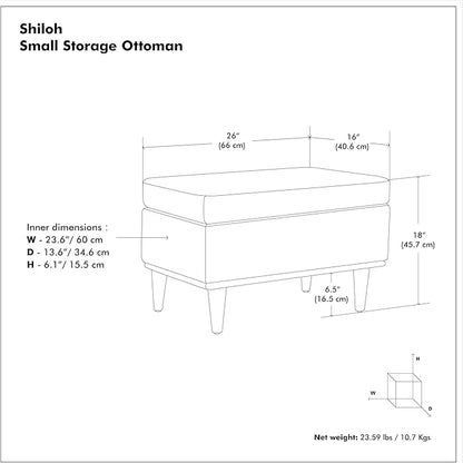 SIMPLIHOME Shiloh 26 inch Wide Transitional Contemporary Small Storage Ottoman in Distressed Chestnut Brown Vegan Faux Leather, Assembled, for The Living Room, Entryway and Family Room
