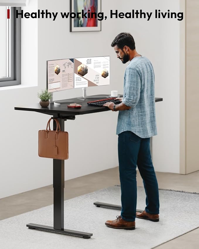 SANODESK Standing Desk Height Adjustable Electric Stand up Desk 48x24 Inches Sit Stand Home Office with Splice Board, Black Frame/Black Top