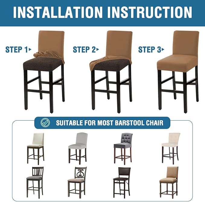 H.VERSAILTEX 100% Waterproof Bar Stool Cover Stretch Counter Stool Pub Chair Slipcover for Dining Room Removable Soft Thick Solid Fleece Fabric Bar Stool Slipcovers Set of 2, Sand