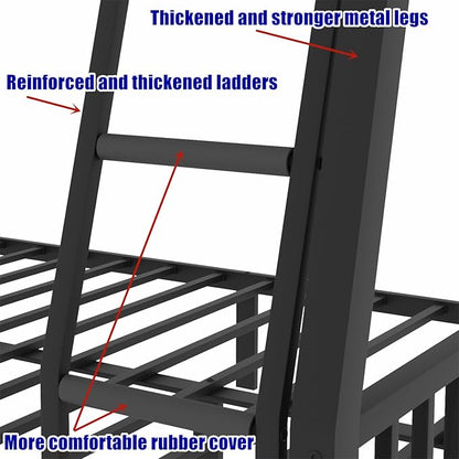 Stronger & Higher Quality Heavy Duty Steel Bunk Bed Full XL Over Queen Size Bunkbed, Thickened Safer More Stable Metal Queen Bunk Bed Frame (Faster Assembly) (Full XL Over Queen)