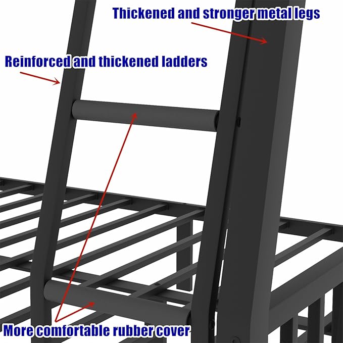 Stronger & Higher Quality Heavy Duty Bunk Bed Full XL Over Queen Size Bunkbed, Thickened Safer More Stable Steel Metal Queen Bunk Bed (Faster Assembly) (Full XL Over Queen)