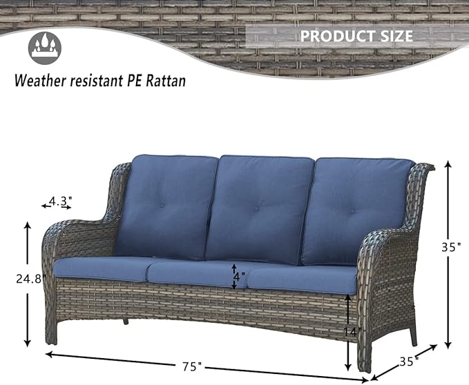 HUMMUH 4 Pieces Outdoor Furniture Patio Furniture Set Wicker Outdoor Sectional Sofa with Swivel Rocking Chairs,Outdoor Coffee Table