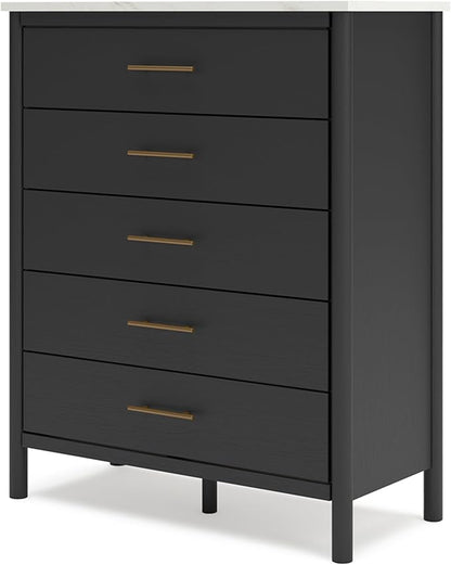 Signature Design by Ashley Cadmori Bohemian 5-Drawer Chest of Drawers with Safety Stop and Post Legs, Black & White