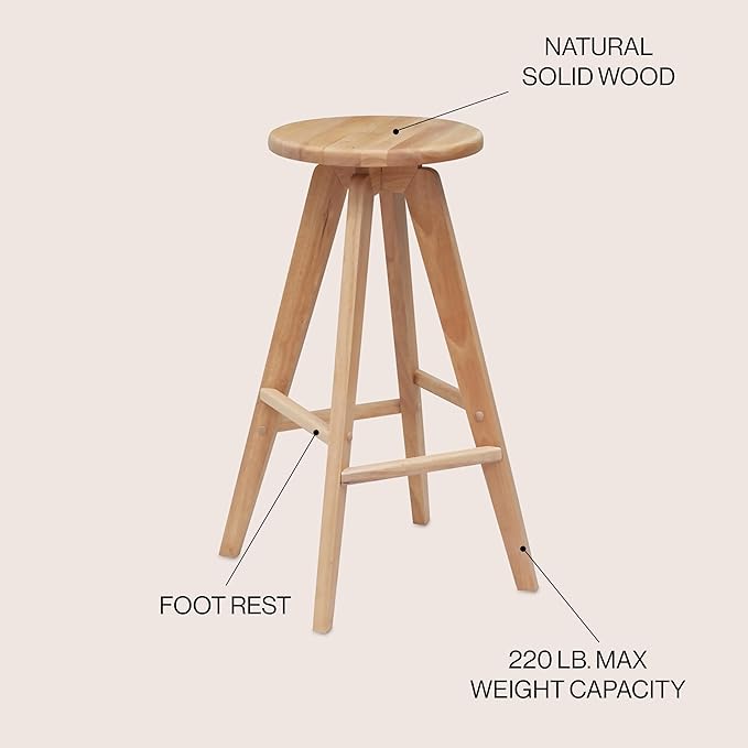 JONATHAN Y BSL2001A Ceren 30.5" MidCentury Industrial Round Solid Wood Backless Bar Stool for Home, Kitchen, Dining Room, Workspaces, Cafes and Resturants, Natural