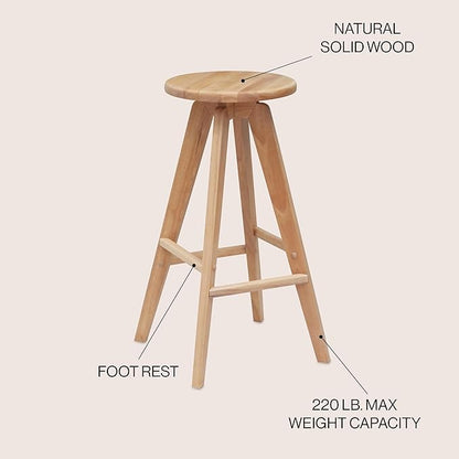 JONATHAN Y BSL2001A Ceren 30.5" MidCentury Industrial Round Solid Wood Backless Bar Stool for Home, Kitchen, Dining Room, Workspaces, Cafes and Resturants, Natural