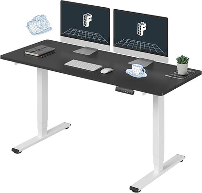 FLEXISPOT E6 Standing Desk 3 Stages Dual Motor Electric 60x24 Inch Whole-Piece Board Height Adjustable Electric Sit Stand Desk(White Frame + Black Desktop, 2 Packages)