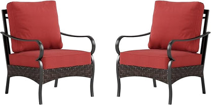 Sophia & William Extra Large Outdoor Patio Sofa Chairs Set 2 PCS Heavy-Duty Porch Furniture with High Back & Deep Seating Area, 5.5" Thicken Cushions for Deck, Lawn, Outside (Red)