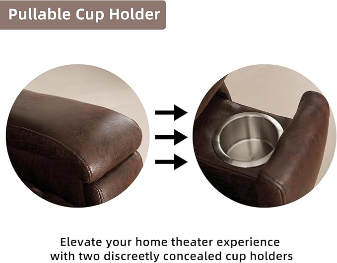 Leather Recliner Chair, Manual Recliner Chair for Adults with Overstuffed Arms and Back, Single Sofa Recliner with Cup Holders for Living Room (1, Red Brown)