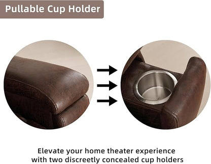 Leather Recliner Chair, Manual Recliner Chair for Adults with Overstuffed Arms and Back, Single Sofa Recliner with Cup Holders for Living Room (1, Red Brown)
