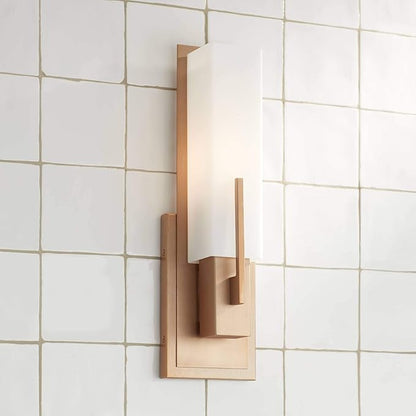 Possini Euro Design Midtown Modern Wall Sconce Lighting Burnished Brass Hardwired 15" High Fixture Rectangular White Glass for Bedroom Bathroom Bedside Living Room Home Hallway Dining Kitchen