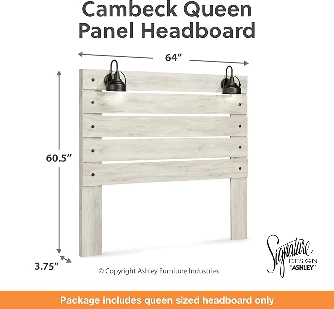 Signature Design by Ashley Cambeck Farmhouse Panel Headboard ONLY with USB Charging Stations, Queen, Whitewash