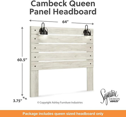 Signature Design by Ashley Cambeck Farmhouse Panel Headboard ONLY with USB Charging Stations, Queen, Whitewash