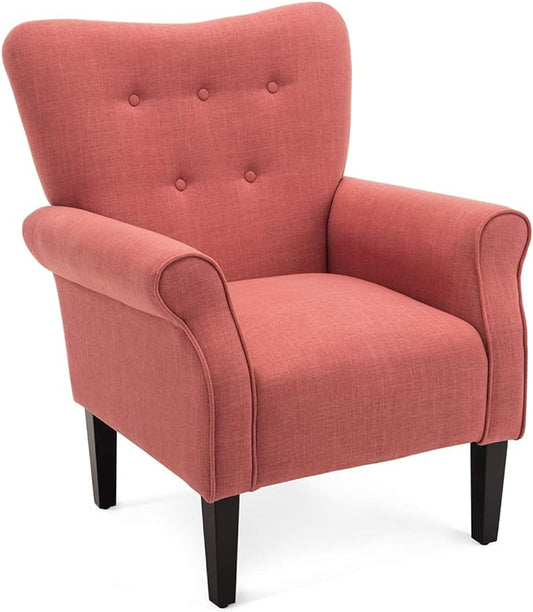 BELLEZE Modern Accent Chair, High Back Armchair, Upholstered Wingback Side Chair, Padded Single Sofa with Wooden Legs for Living Room, Bedroom - Brick