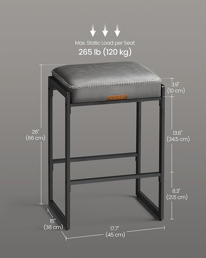VASAGLE EKHO Collection - Bar Stools Set of 4, Counter Height Bar Stools, Synthetic Leather with Stitching, Mid-Century Modern Counter Stools, 26-Inch Tall, Kichen Home Bar Dining Room, Dove Gray