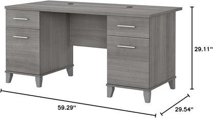 Bush Furniture 60-inch Home Office Desk with Drawers, Large Computer Table with Storage, Transitional Style, Somerset Collection, Platinum Gray