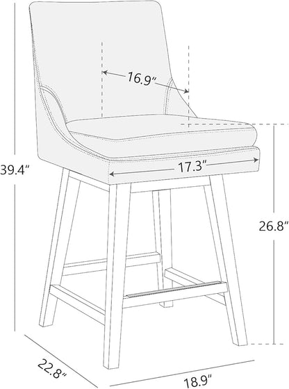 CHITA Counter Height Swivel Bar Stools Set of 4, FSC Certified Upholstered Fabric Barstool Chairs with Back, 26.8" H Seat Height, Fabric in Ivory
