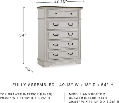 Signature Design by Ashley Blendon Traditional 5-Drawer Chest of Drawers with Safety Stop, White & Dark Brown