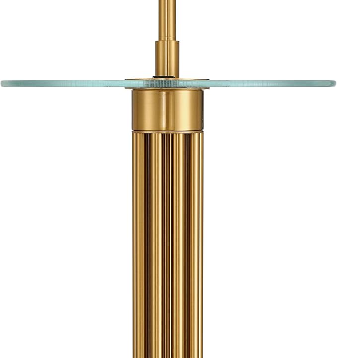 Possini Euro Design Granview Mid Century Modern 66" Tall Standing Floor Lamp with Glass Table USB Port Gold Metal Warm Brass Finish Living Room Bedroom House Reading Office Home Decor Entryway